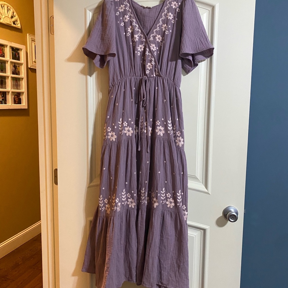 easel Lavender Floral Embroidered Maxi Dress
